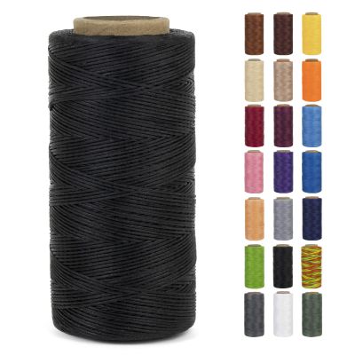LEREATI 0.8mm Waxed Thread for Leather Sewing, 284 Yards, 150D Flat Wax String, Waxed Cord for Bracelet Making, Bookbinding, Shoe Repairing, Leather Projects, DIY Crafts (Black)