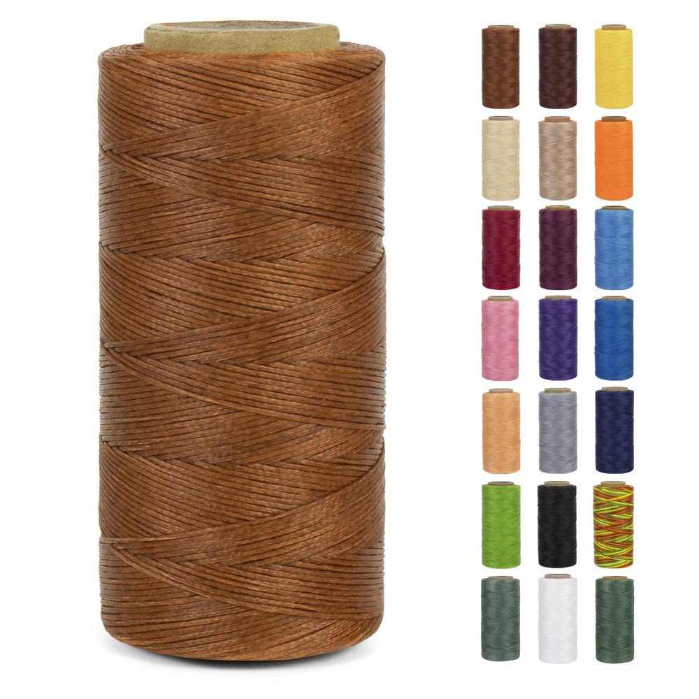 LEREATI 0.8mm Waxed Thread for Leather Sewing, 284 Yards, 150D Flat Wax String, Waxed Cord for Bracelet Making, Bookbinding, Shoe Repairing, Leather Projects, DIY Crafts (Brown)