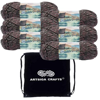 Lion Brand Hometown Salem Creek 135-222 (6-Skeins - Same Dye Lot) #6 S Bulky Acrylic Yarn for Crocheting and Knitting with Project Bag