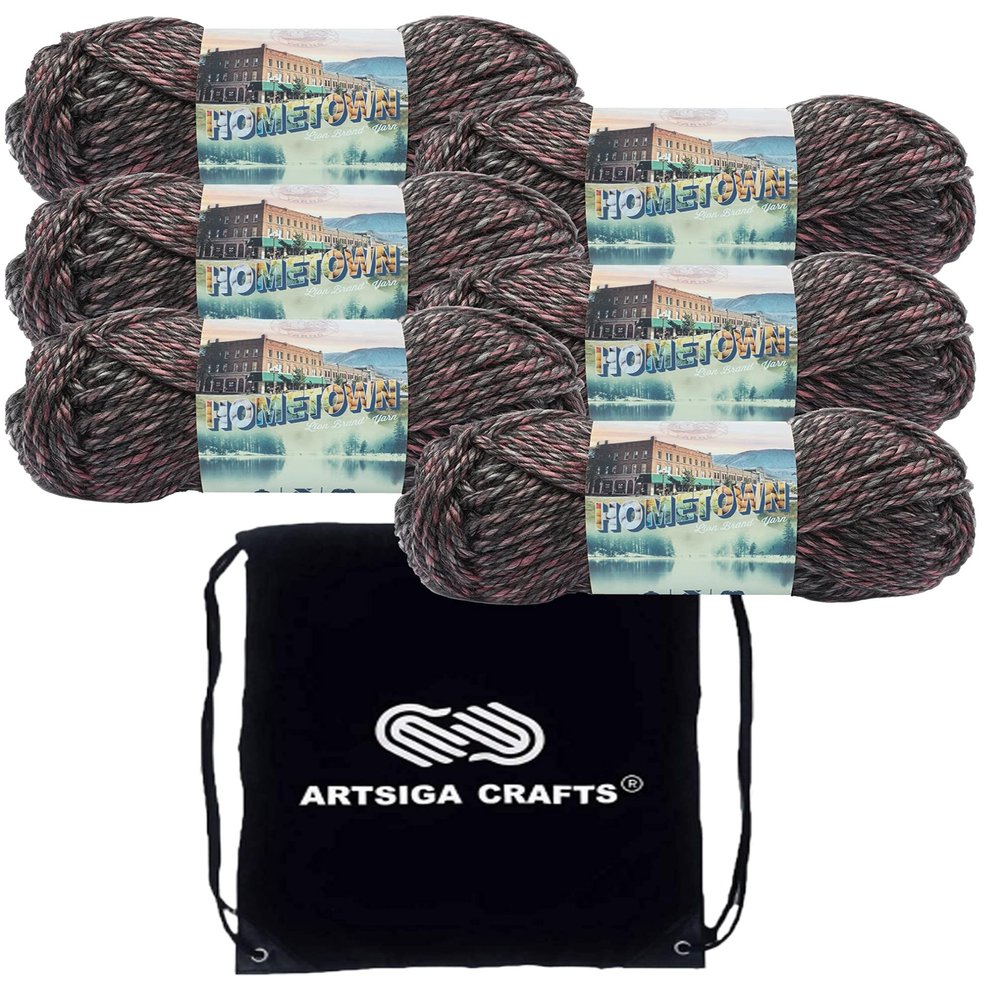 Lion Brand Hometown Salem Creek 135-222 (6-Skeins - Same Dye Lot) #6 S Bulky Acrylic Yarn for Crocheting and Knitting with Project Bag