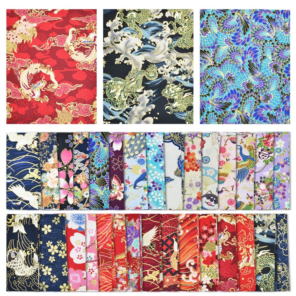30Pcs 8 x 10 Inch Fat Quarters Cotton Fabric Bundle Squares Patchwork, Japanese Style Printed Cotton Wrapping Cloth Quilting Fabric Bundles for DIY Patchwork Sewing