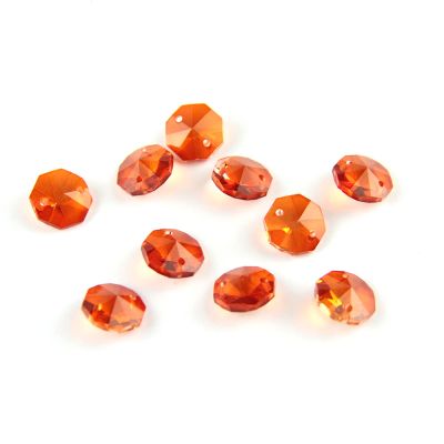 100pcs 14mm Crystal Chandelier Parts Glass Octagon Beads in 1 Hole/2 Holes DIY Strand Accessories Sucatchers for Home Decoration,Orange,2 Holes-100pcs