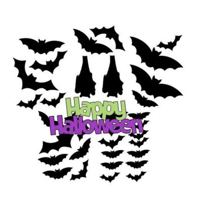 33 Black Bat Card Stock Cut Outs Halloween Hanging Decorations