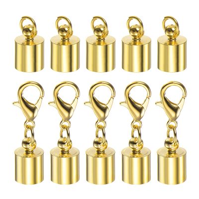 HARFINGTON 5pcs Cord End Cap 6.5mm ID Lobster Claw Clasp End Caps for DIY Bracelets Necklaces, Gold Tone