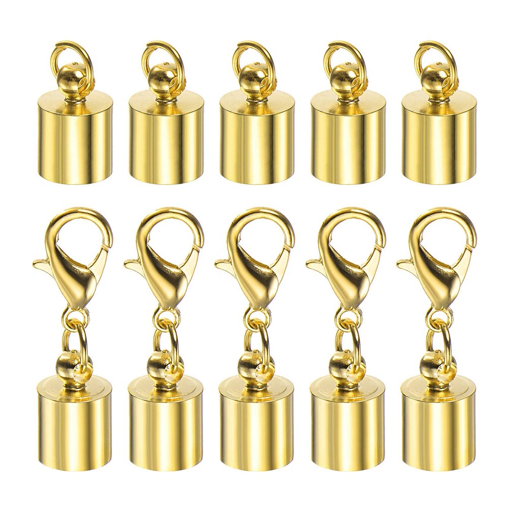 HARFINGTON 5pcs Cord End Cap 6.5mm ID Lobster Claw Clasp End Caps for DIY Bracelets Necklaces, Gold Tone