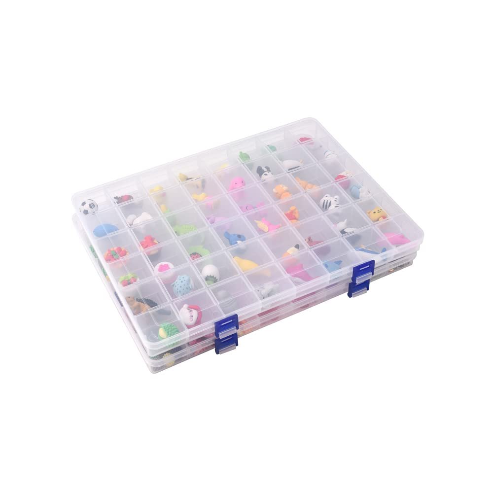 BangQiao 2 Pack Fixed 48 Grids Clear Plastic Divider Storage Box, Transparent Organizer Container Case for Bead, Button, Jewelry, Diamond, Craft, Small Parts, Sewing KitDIY Accessories