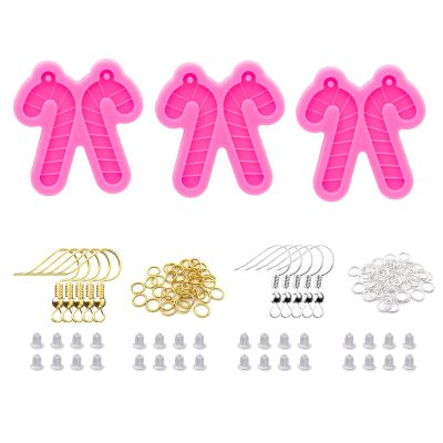 103Pcs Earring Resin Molds Kit, 3Pcs Christmas Cane Shape Silicone Molds for Epoxy Resin Earring Making with Earring Hooks for DIY Earrings, Keychains, Jewellery Making Pendant Craft Gift