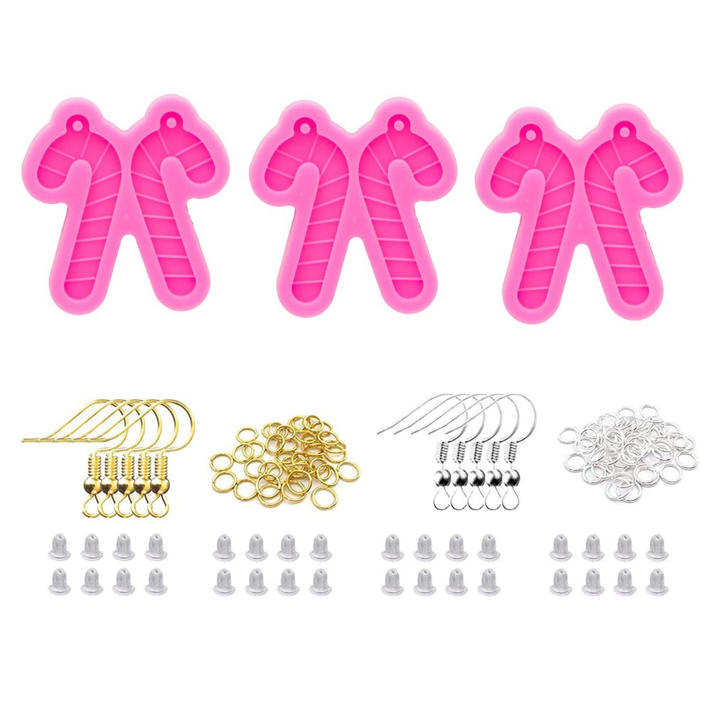 103Pcs Earring Resin Molds Kit, 3Pcs Christmas Cane Shape Silicone Molds for Epoxy Resin Earring Making with Earring Hooks for DIY Earrings, Keychains, Jewellery Making Pendant Craft Gift
