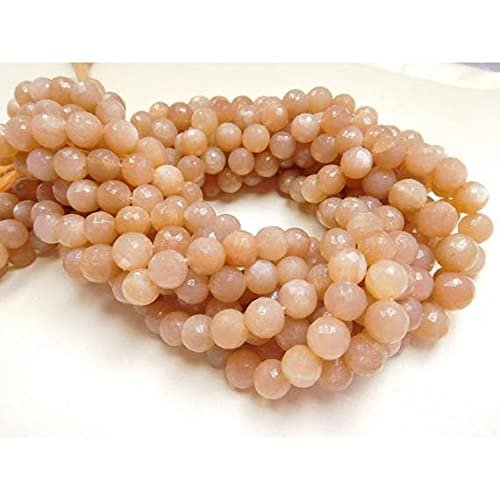 Natural Peach Moonstone 8-9 mm Micro Faceted Round Ball Beads uc43 Round Beads, Gemstone Beads, Round Bead,Beads for Jewelry, 13 INCHES