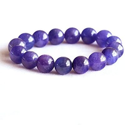1 Strands Natural Purple Blue Tanzanite Stretch Finish Men's Bracelet Round Big Beads 13mm 05083