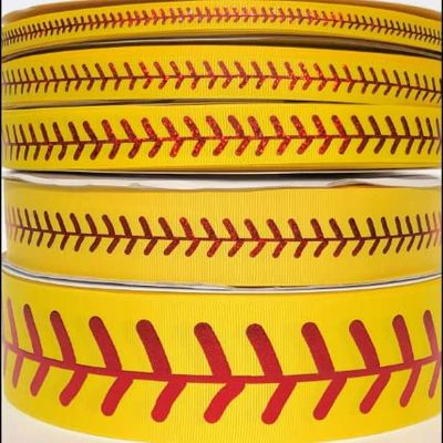 3yds Yellow Red Foil Softball Stitch 3/8" 5/8" 7/8" 1.5" 2.25" Grosgrain Ribbon (1.5")