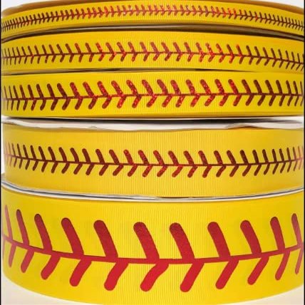 3yds Yellow Red Foil Softball Stitch 3/8" 5/8" 7/8" 1.5" 2.25" Grosgrain Ribbon (1.5")