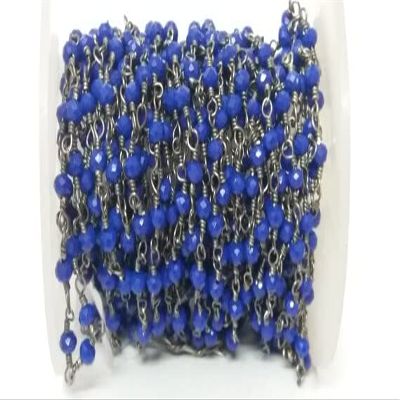 5 Feet Lapis Lazuli Hydro Spacer Seed Beads Beaded Chain - Oxidized Wire Wrapped Chain - Beads Measure 3-4mm Size