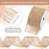MTLEE 2 Rolls 20 Yards Christmas Ribbon Wired Metallic Ribbons Champagne Glitter Lace Ribbon for Xmas Crafts Floral Bow Making DIY Gift Wrapping Wedding Party Decor(2.5 Inch) view 2