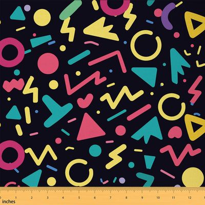 Memphis Fabrics, Colorful Fabric By The Yard, Vintage Memphis Upholstery Fabric, Retro 80S Geometric Stripe Circles Triangle Decorative Fabric, Upholstery and Home Accents, 10 Yards