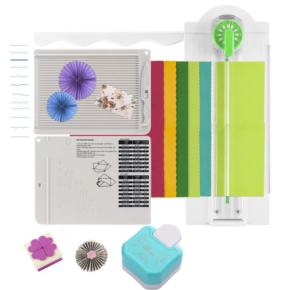 3Pcs/Set Craft Paper Trimmer 12 Shapes in 1 with Mini Scoring Board and 3 in 1 Corner Rounder Paper Punch 12 inch Paper Trim Cutter Tool for Making Scrapbooking, Envelope Maker, Coupons and Photo