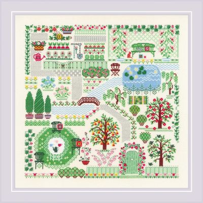 RIOLIS - My Garden 2047, Cross Stitch Kits 13" x 13", Cross Stitch Kits for Beginners & Advanced, Crossstitching Kit Adult, Embroidery Counted Stitching Kit