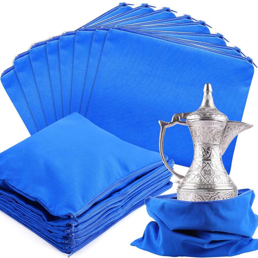 Sanwuta 8 Pcs Zippered Silver Storage Bags Anti Tarnish Silver Pouches Keeper Jewelry Storage Protector Bags(9 x 12 Inch,Navy Blue)