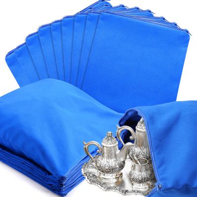Sanwuta 8 Pcs Zippered Silver Storage Bags Anti Tarnish Silver Pouches Keeper Jewelry Storage Protector Bags(18 x 18 Inch,Navy Blue)
