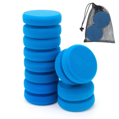 Paint Sponge Black 6Pcs, Boyistar Detail Painting Sponge Double-Side Art Craft Round Sponges for Car Waxing, Wall Repairing Kitchen Cleaning Sponges with Storage Mesh Bag (6 Blue)