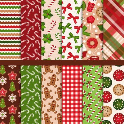 Whaline Christmas Scrapbook Paper Colorful Dessert Pattern Paper 24 Pack Double-Sided Sweet Candy Craft Papers for DIY Card Making Scrapbook Photo Album Decor, 11.8x11.8inch