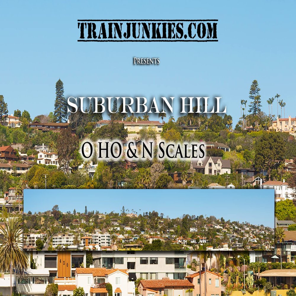 Train Junkies Suburban Hill Model Railroad Backdrop (HO Scale) Poster