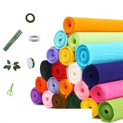 Colored Thick Crepe Paper Roll Origami Craft DIY Flowers Decoration Gift Wrapping Paper Craft Kindergarten Pupils DIY Making Material (Color : Wrinkle Paper Thick 20 Color Set)