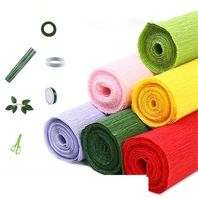 Colored Thick Crepe Paper Roll Origami Craft DIY Flowers Decoration Gift Wrapping Paper Craft Kindergarten Pupils DIY Making Material (Color : Wrinkle Paper Thick 6 Color Set)