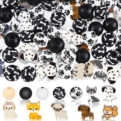 200 Pcs Dog Paw Print Beads Dog Paw Footprint Bead Dog Paw Wood Beads Vintage Black White Cute Spacer Bubblegum Bead for Craft Making DIY Craft Party Home Decoration (Dog Paw)