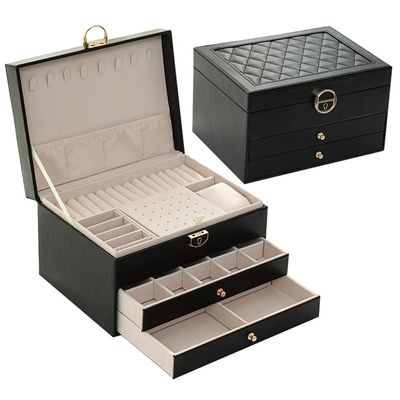 YQBUER Jewelry Box with Watch Pillow 3-Layer Large Capacity Jewelry Casket Jewelry Organizer Earring Holder Jewelry Storage Gifts (Color : Black)