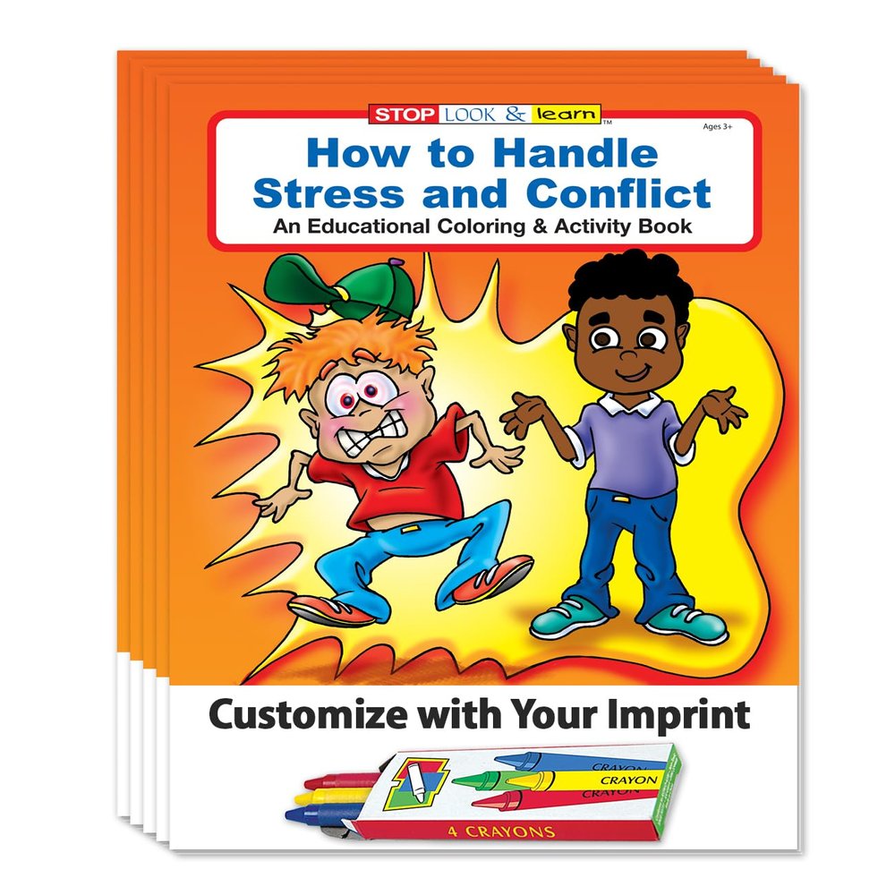 ZOCO How to Handle Stress and Conflict Custom Coloring Books (250 Bulk Pack, with Crayons) Behavior Management Handout Educational Games, Puzzles, Activities for Kids