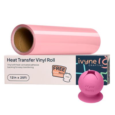 iVyne, HTV Heat Transfer Vinyl Roll, Iron On Vinyl Sheets for Cricut, Heat Press Vinyl for T-Shirts, Caps, & Crafting Projects, 12" x 25 ft White HTV Vinyl Roll, Pink