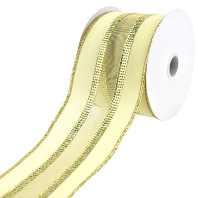 Homeford Christmas Velvet Mesh Center Wired Ribbon, 2-1/2-Inch - Ivory/Gold