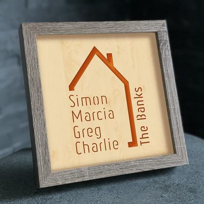 NEID Personalized 3D Picture Frame with LED, Family Name Home Deco Wood (Brown)