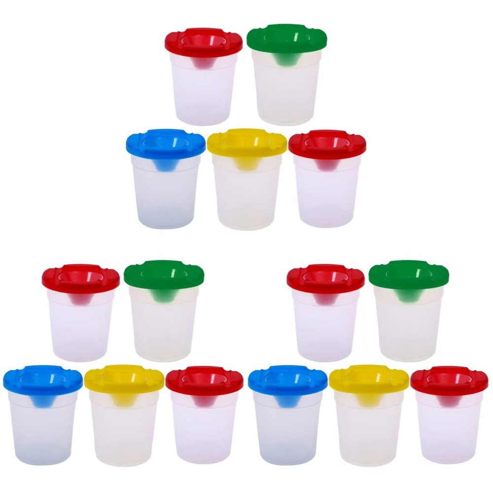 NUOBESTY 15pcs Leakproof Paint Cups Lids Boys and Girls Paint Drawing Cups for Boys and Girls for Art Easy to Open Lids for Painting Classes Random Color
