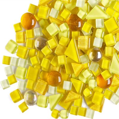1.1 LB Irregular Crystal Mosaic Tiles,Small Particle Color Decal Crystal Glass Tile DIY Hobbies Children Handmade Crystal Craft for DIY Handmade Decorative Materials (Lemon Yellow Series)