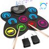 Electric Drum Set, 9 Drum Practice Pad, Roll-up Electronic Drum Pad with Headphone Jack Built-in Speaker Drum Sticks Foot Pedals, Gift for Kids view 1