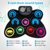 Electric Drum Set, 9 Drum Practice Pad, Roll-up Electronic Drum Pad with Headphone Jack Built-in Speaker Drum Sticks Foot Pedals, Gift for Kids view 2
