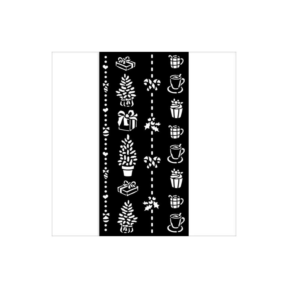 Stamperia Stencil 4.72"X9.84"-Christmas Gift & Cups Border KSTDL70