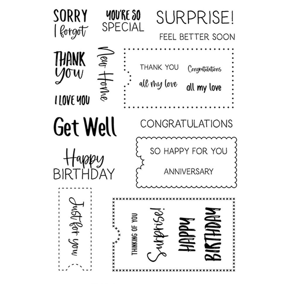 Arbuya Phrase Sentiment Birthday Clear Stamps Thank You Get Well Congratulation Rubber Stamps for Card Making Decoration DIY Scrapbooking Journal Photo Decoration -A1886