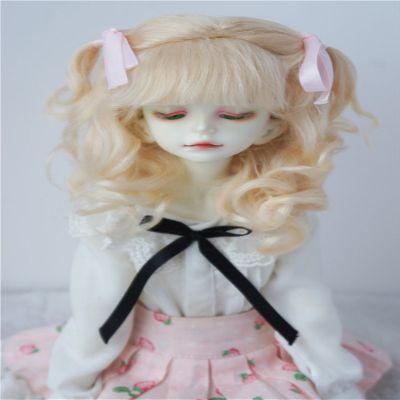 BJD Wig JD187 7-8inch 18-20cm Long Curly Princess Mohair Wig with Mini Twins ponytails 1/4 MSD Doll Accessories (Blond)
