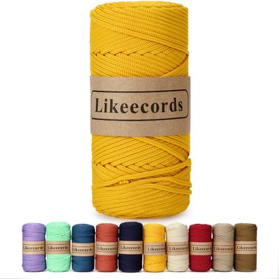 Likeecords 4mm Polyester Braided Macrame Cord 140Yard /426Feet,Elastic Yarn for Crocheting Bag Cord for DIY Crafts,Plant Hangers, Bag, and Home Decorations (Yellow)