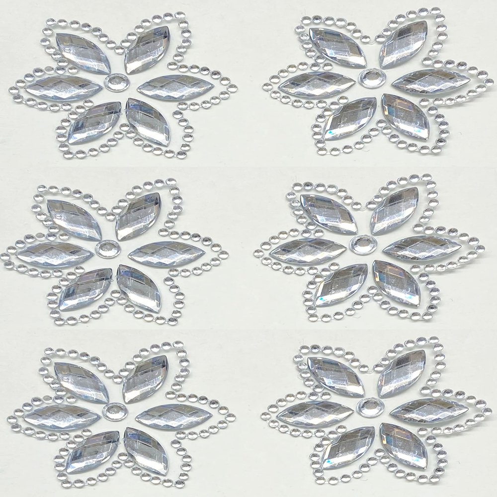 6 Self Adhesive Large Flower Diamante Rhinestones Resin Crystals Stick on Gems Card Making Embellishments Crafts 4cm x 4.5cm