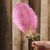 Vijiv Ostrich Feather Fan Bridesmaids Hand Fans for Wedding Guests Bouquets Bride Great Gatsby 1920s Flapper Accessories Chic Art Deco Groom Feathers Boutonniere Pink view 3