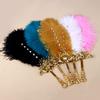 Vijiv Ostrich Feather Fan Bridesmaids Hand Fans for Wedding Guests Bouquets Bride Great Gatsby 1920s Flapper Accessories Chic Art Deco Groom Feathers Boutonniere Pink view 4