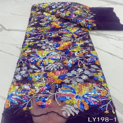MSBric Sequins Mesh Blue Lace Fabric 5Yards African Lace Fabric for Wedding Dress Party Nigerian Woman Dress Fabric LY198-5yards Lace Fabric for Bridal Milk Silk Lace Fabric for Women Color 2