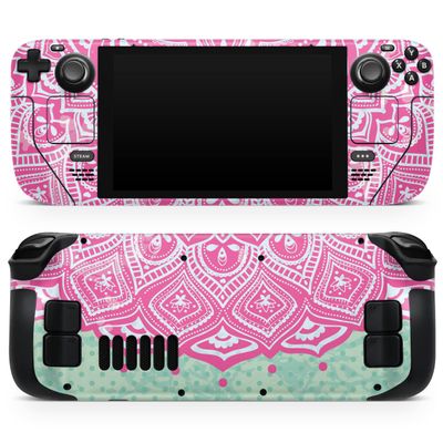 Design Skinz - Compatible with Steam Deck - Skin Decal Protective Scratch-Resistant Removable Vinyl Wrap Cover - Green and Pink Tribal v3