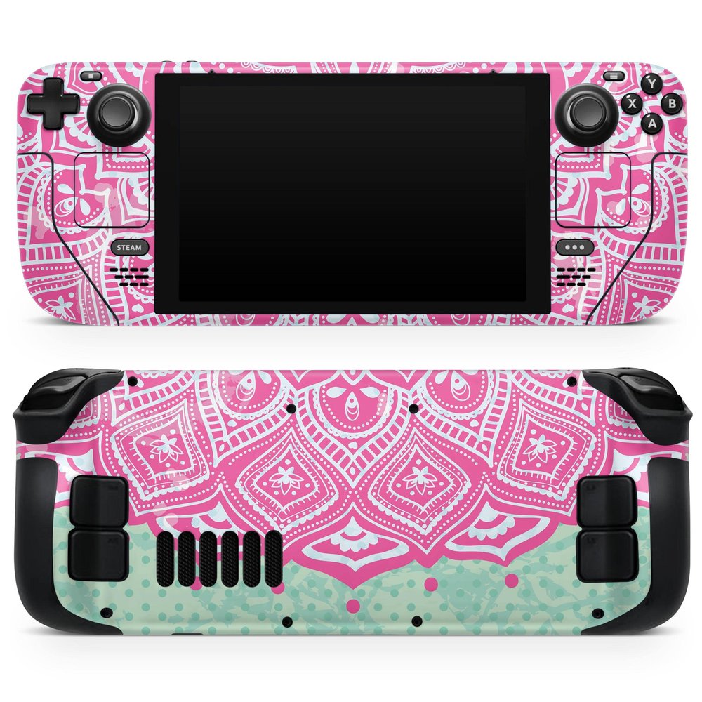 Design Skinz - Compatible with Steam Deck - Skin Decal Protective Scratch-Resistant Removable Vinyl Wrap Cover - Green and Pink Tribal v3