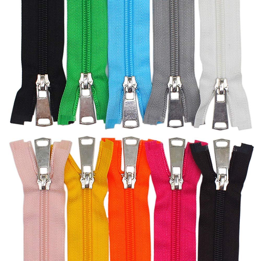 MebuZip 10PCS 85CM Separating Nylon Coil Zippers Bulk #5 Jacket Zippers for Jackets Coats Sewing Crafts 10 Colors Mixed