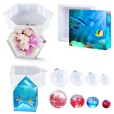 Cayway 7 PCS Silicone Molds for Resin - Large Square & Hexagon Deep Molds for Flowers Preservation, Home Decor